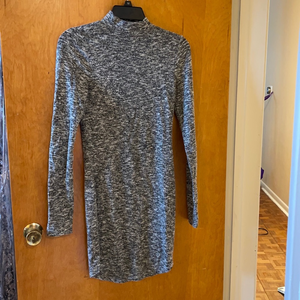 Gray long sleeve high neck sweater dress